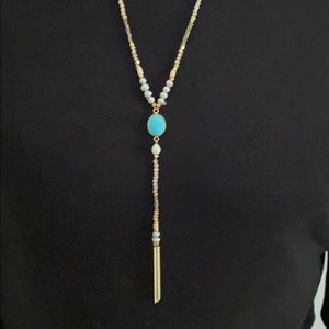 Susan Shaw turquoise and gold lariat necklace